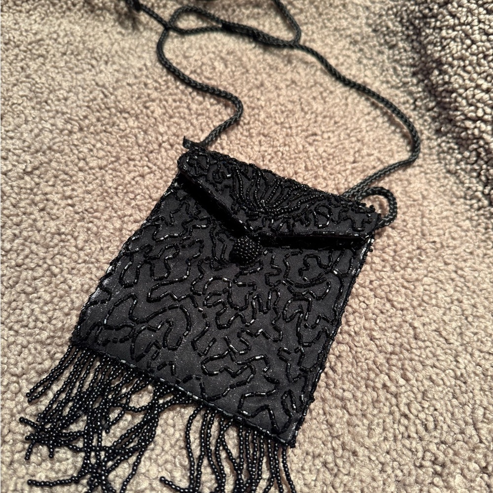 Elegant Black Beaded Evening Bag